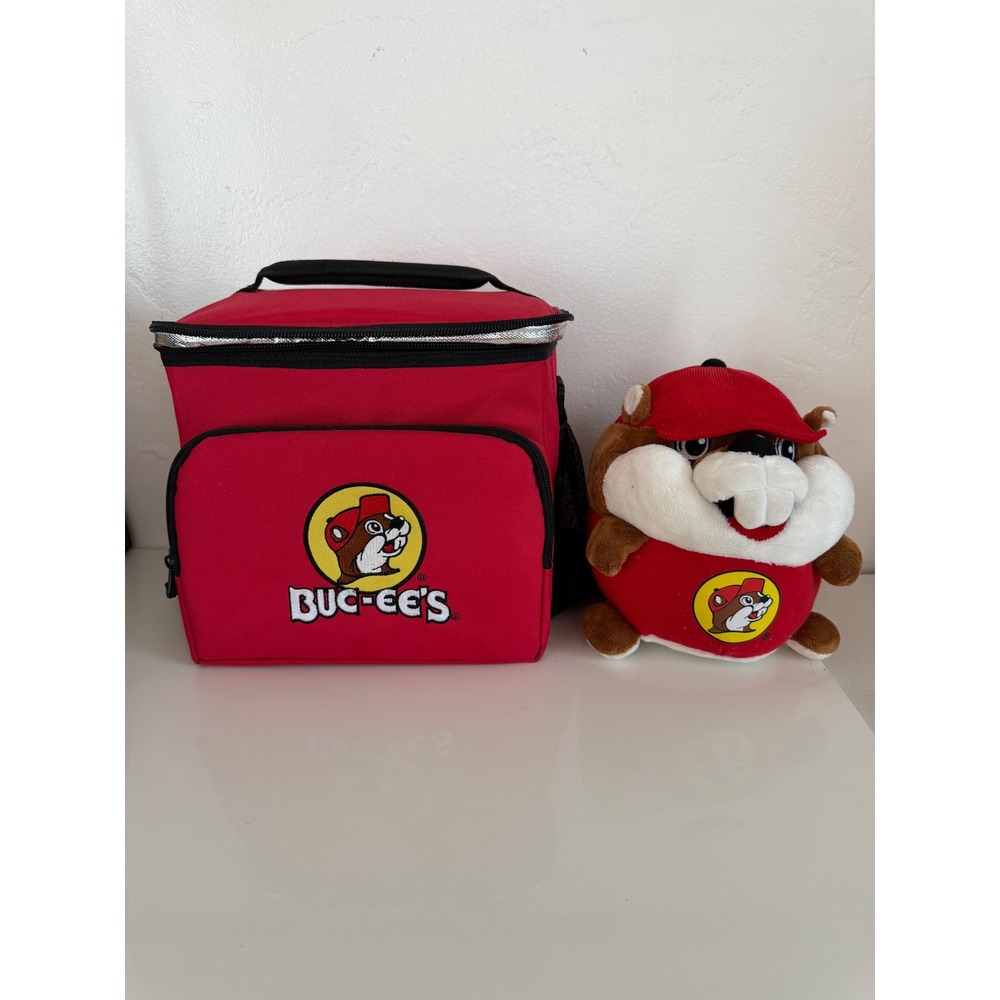 Buc-ee's Red Insulated Lunch Box Cooler Bag and Plush Beaver Mascot Set